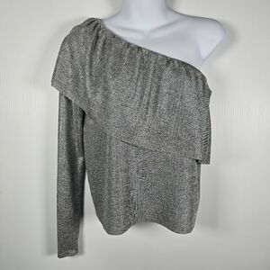 Zara TRF One Shoulder Knit Pullover With Metallic Effect Size Small